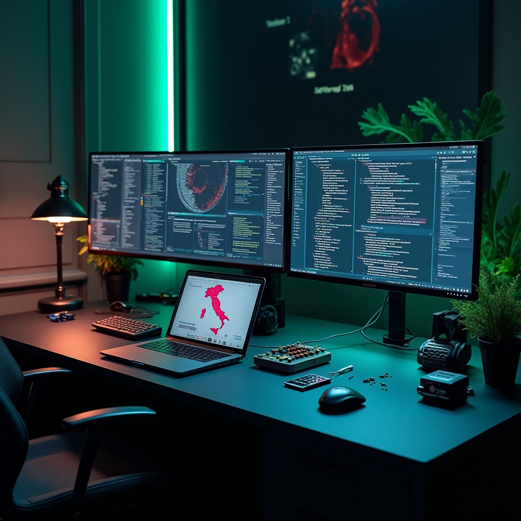 Spazio di lavoro del team MiriqVia Hub con attrezzatura tecnica moderna